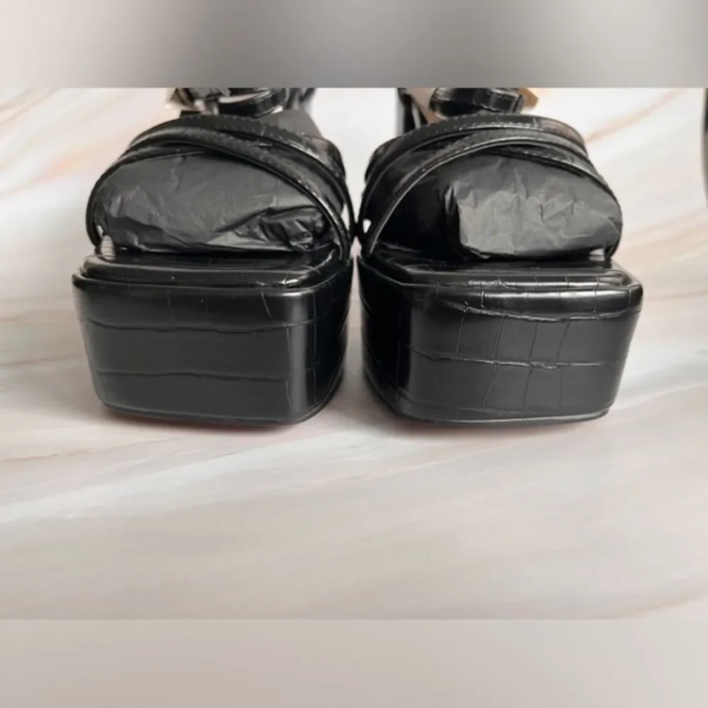 ASOS Women's Strappy Platform‎ Heeled Sandals Black Square Toe NEW Size 8